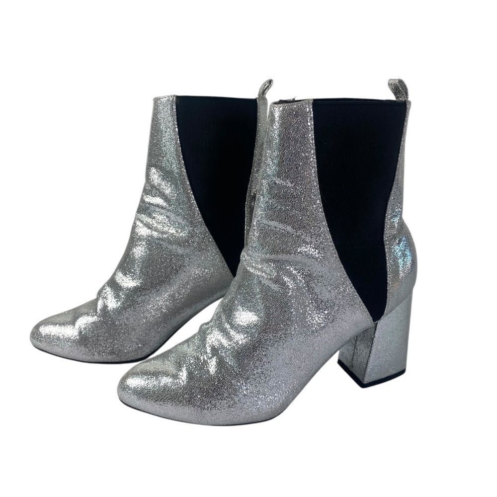 Wild Dive Silver shimmer boots with chuncky heel, Rave, Concert , dance